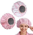 2 Pcs Heat Cap for Deep Conditioning, Pink Heating Caps for Deep Conditioning with Double Layer, Waterproof & Reusable for Shower, Hot Oil Treatment & Hair Steam Therapy