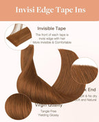GOO GOO Invisi Edge Tape in Hair Extensions Human Hair, 350 Copper, 20pcs 18inch 50g, Virgin Remy Hair, Seamless Injected Tape, Natural Look