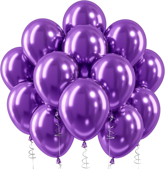 Metallic Purple Balloons, 12 Inch Chrome Purple Latex Party Balloon | 30 Pack by Jobkoo