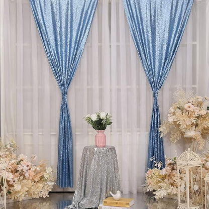 Poise3EHome Baby Blue Sequin Backdrop Curtain, 2 Panels 2Ft x 8Ft Glitter - Image 2