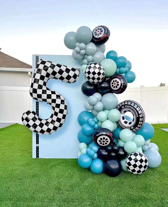 Checkered Balloon 0 Black and White Number Balloon 0 Foil Helium Balloons - Image 3