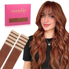 WENNALIFE Tape in Hair Extensions Human Hair Dark Auburn Copper Tape in Extensions, 10pcs 25g 14 inch Remy Invisible Tape Ins Straight Colored Soft Real Human Hair Tape in Extensions Refill Set Extens