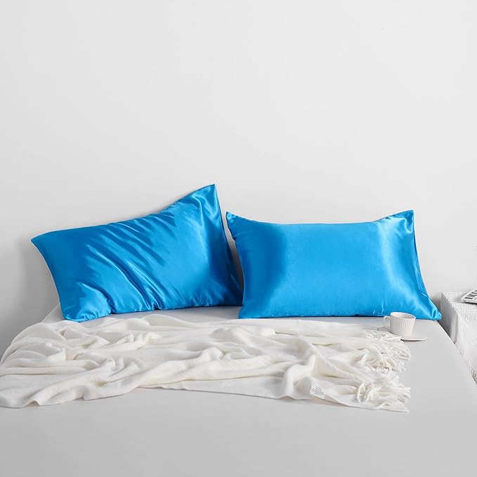 NTBAY 2 Pack Satin Queen Pillowcases for Hair and Skin, Luxurious and Silky Pillow Cases with Envelope Closure, 20x30 Inches, Royal Blue