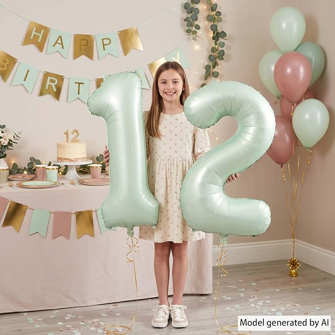 Olive Green Number 12 Balloon 40 Inch, Floral Backdrop - Image 6