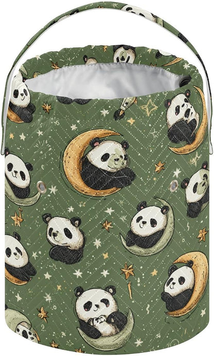 Sage Green Panda Crescents Stars Yarn Bag Small Crochet Bag Drawstring Yarn - Image 2