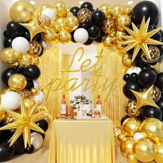 Black and Gold White Balloons Garland Arch Kit by Unknown