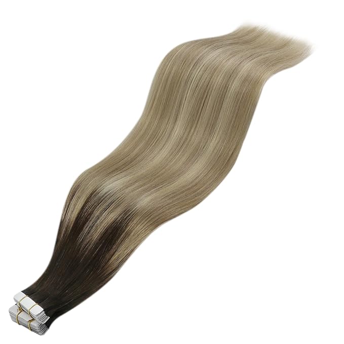 YoungSee Human Hair Tape in Extensions Ombre 14In Invisible Tape ins Hair Extensions Human Hair Balayage Dark Brown Ombre Blonde Tape-on Natural Hair Extension Silky Straight 50g 20pcs