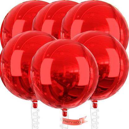 PartyWoo Red Large Round Giant 4D Jumbo Inflatable Foil Balloons 6pcs | 32 Inch by PartyWoo