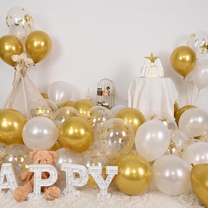 Balloons White and Gold, 60 Packs 12 Inch Metallic Gold Balloons Pearl White - Image 3