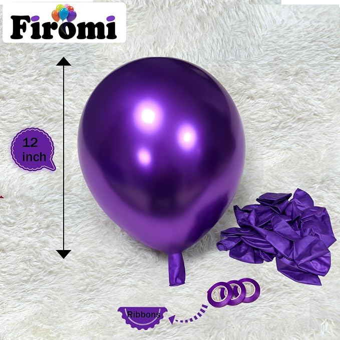 Firomi Metallic Chrome Purple Balloons 12-inch 100 Pack | Thicken Shiny Helium - Image 2