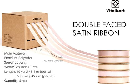 Vitalizart Pink Ribbons for Crafts 3/8" x 50Yds Double-Faced Satin Ribbon | - Image 2