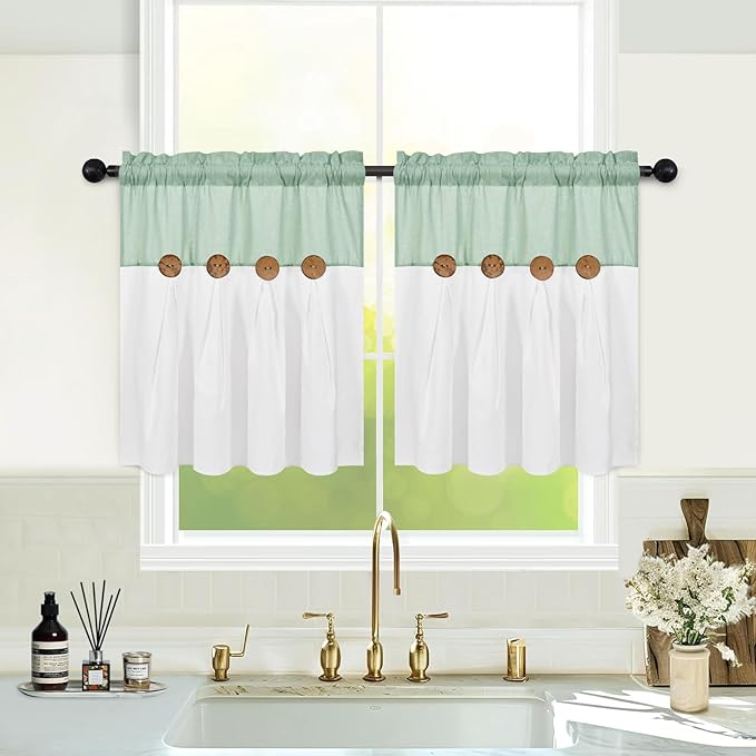 Boho Kitchen Curtains 24 Inch Length, Farmhouse Cotton Linen Tier Curtains by FRAMICS