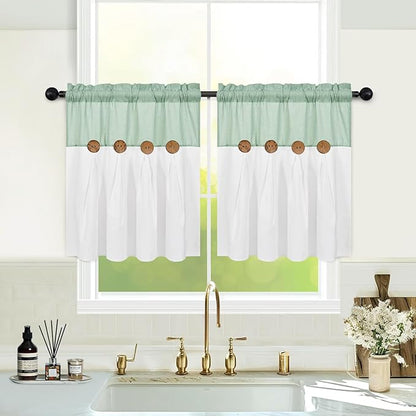 Boho Kitchen Curtains 24 Inch Length, Farmhouse Cotton Linen Tier Curtains by FRAMICS