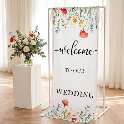 Yousoontic Welcome to Our Wedding Floral Linen Rustic Wedding Welcome Banner - Image 3