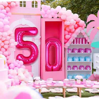 40 Inch Number Balloon Hot Pink 50 Set Pink Theme 50th Birthday Decor 10Pcs | - Image 3