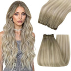 YoungSee Blonde Human Hair Weft Extensions Long Straight Hair Extensions Sew in Ombre Double Weft Human Hair Extension Ash Blonde Mix Platinum Blond Balayage 24Inch 100G