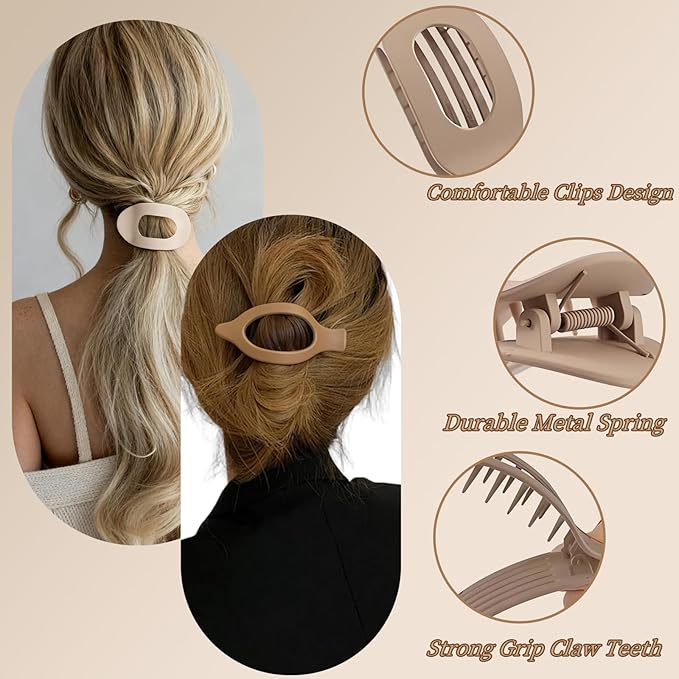 6Pcs Matte No-Slip Flat Claw Clips,Duckbill Hair Clips for Women, Simple Elegant flat hair clips for Thick Thin Long Short Hairs,flat claw clips for women (8Pcs,Mix-A) (E)