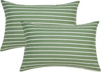 JELLYMONI 100% Natural Cotton Striped King Pillowcases Set, 2 Pack Green and White Stripes Pattern Printed Pillow Covers with Envelope Closure(Pillows are not Included)