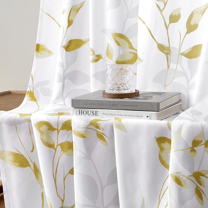 HOMEIDEAS Non-See-Through Gold and White Privacy Sheer Curtains 52 X 84 Inch - Image 6