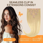 DOORES Seamless Clip in Hair Extensions Human Hair, DirtyBlonde Mixed Platinum Blonde 14 Inch 110g 7pcs, Invisi Edge Hair Extensions Skin Weft Remy Hair Straight Natural Hair