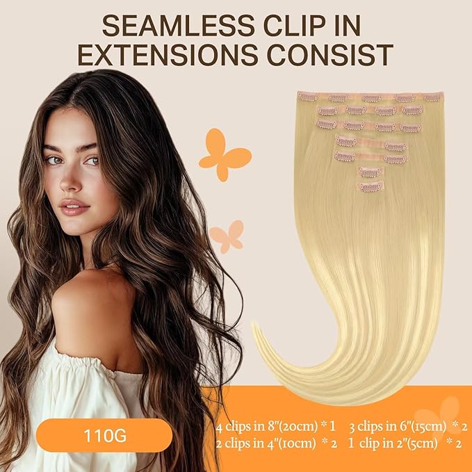 DOORES Seamless Clip in Hair Extensions Real Human Hair, DirtyBlonde Mixed Platinum Blonde 120g 7pcs 24 Inch, Invisible Edge Hair Extensions Real Human Hair Clip in Remy Straight Hair