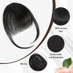 BOGSEA Clip in Bangs 100% Human Hair Bangs with Temples Bangs Hairpieces for Women Clip in Fake Bangs for Daily Wear (Natural Black, French Bangs)