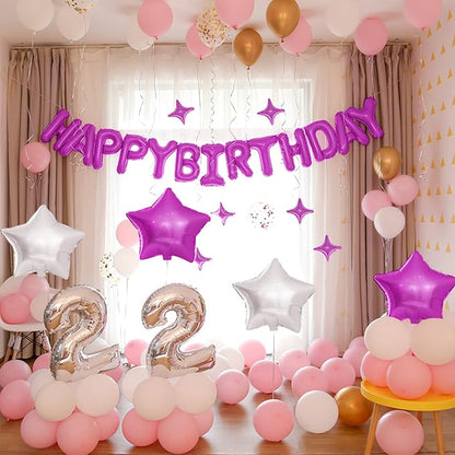 CANREVEL Happy Birthday Banner Decorations + 12Pcs Star Balloons, Hot Pink | - Image 6