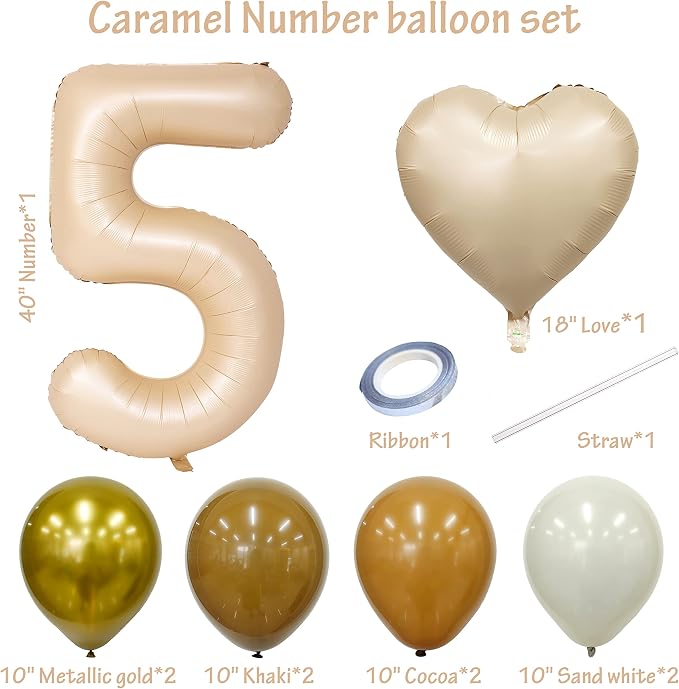 40 In Caramel Number Balloons Helium Foil Mylar latex Balloon Digital 5 | - Image 2