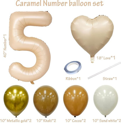 40 In Caramel Number Balloons Helium Foil Mylar latex Balloon Digital 5 | - Image 2