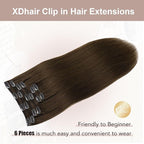 XDhair Clip in Hair Extensions 120G 6pcs Medium Brown Clip in Hair Extensions Real Human Hair Double Weft for Women #4 20 Inch