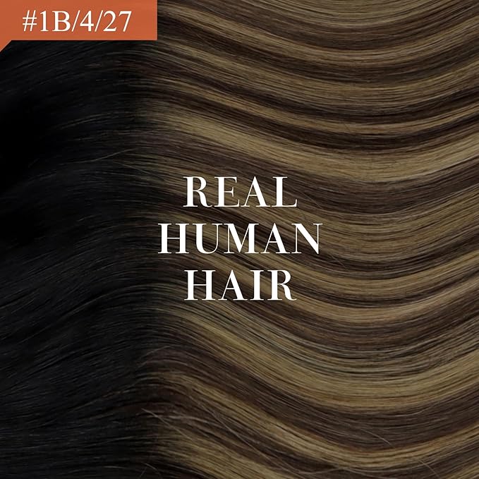 Ve Sunny Hair Extensions Ponytail Real Human Hair Wrap Around Clip in Ponytail Hair Extensions Straight Extensions Human Hair for Women Black Ombre Dark Brown Balayage Caramel Blonde 16inch 80G