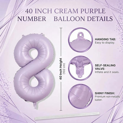 Cream Purple Number 8 Balloon 40 Inch, Foil Digit - Image 4
