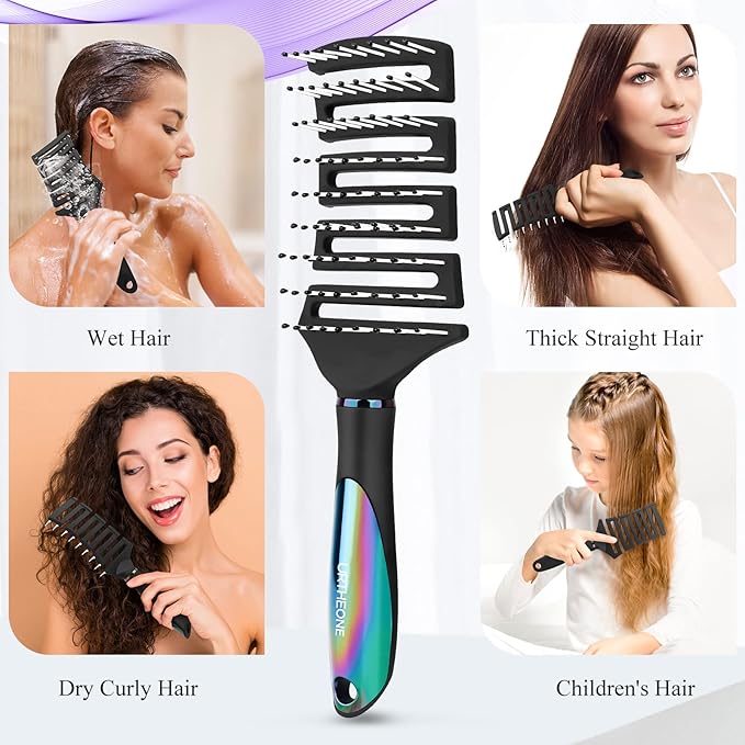 Hair Brush, Curved Vented Detangling Hair Brushes for Women Men Wet or Dry Hair,Faster Blow Drying Styling Professional Vent detangler brush for Curly Thick Wavy Thin Fine Long Short Hair(Black)