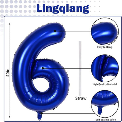 Navy Blue Number 6 Balloon, 40In Large Royal Blue Foil Number Balloons Set 0-9 - Image 2