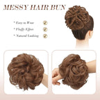 FESHFEN Messy Bun Hair Piece - Elastic Wavy Curly Hair Bun Scrunchies Extensions Synthetic Chignon Hairpieces for Women Girls, Light Auburn 1.5 oz