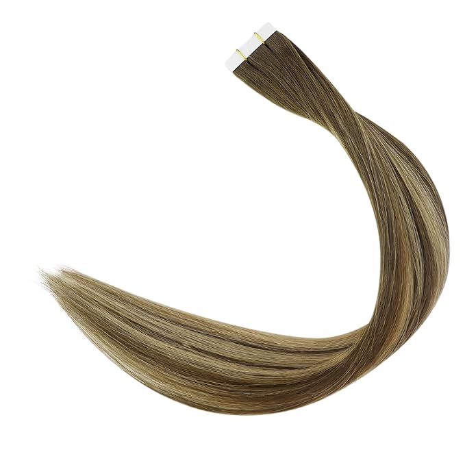 Full Shine Invisible Injection Tape in Hair Extensions Human Hair Medium Brown to Honey Blonde Machine Remy Real Hair Extensions 22Inch Injected Tape in Hair Extentions 10 Pcs 25G