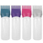 ELANE 4 Pcs Root Comb Applicator Bottle, 6oz, Hair Oil Applicator Bottle for Hair, Dye, Shampoos, Salons, Camping, Traveling (Purple+Grey+Red+Green)