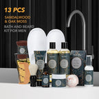 Fathers day gift baskets Birthday Day Gifts for Him Spa Gift Basket for Men, Body Wash, 13pcs Sandalwood Oak Moss Bath and Beard Kit for Men with Beard Brush, Christmas Gifts Spa Kits for Man dad