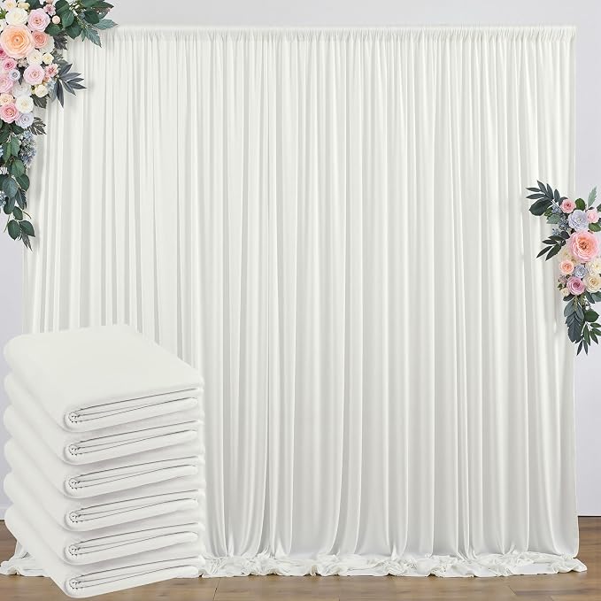 30 ft x 8 ft Ivory Backdrop Curtain Panels, 6 Panels 5 ft x 8 ft Wrinkle Free by Outpain