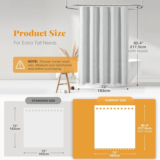 72x84 Long Boho Farmhouse Linen Heavy Duty Shower Curtain, 330GSM Linen Blend - Image 3