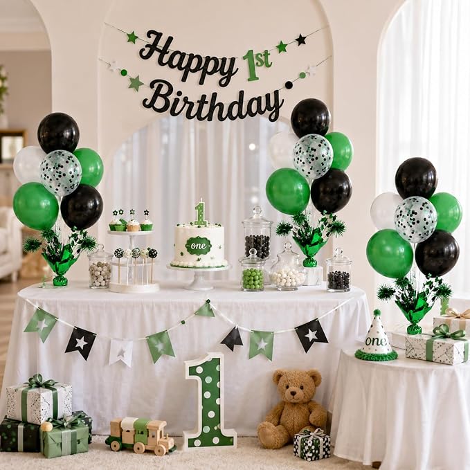4 Set Green Black Balloon Centerpieces - Image 5