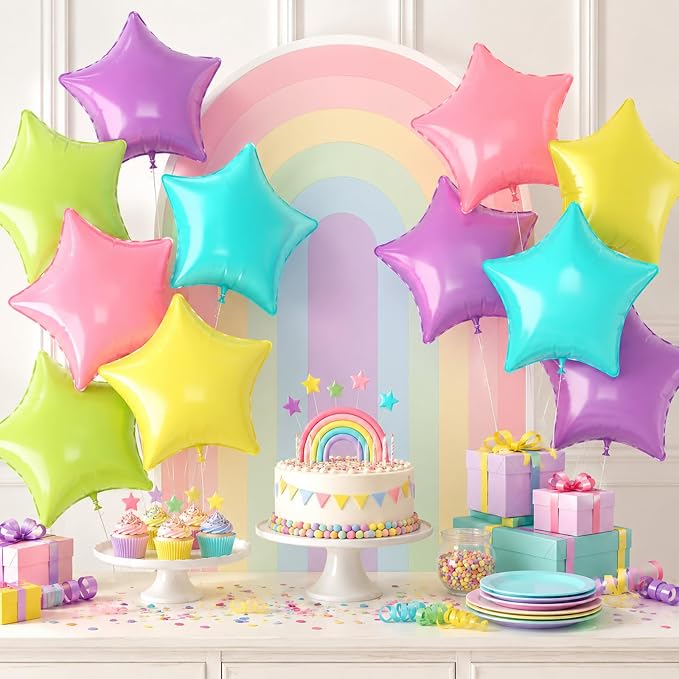 Pastel Star Balloons, 18 Inch 10 Pcs Pastel Balloon Star Shape Foil Balloons - Image 4