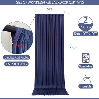 ESGOTBME 10x10ft Wrinkle Free Navy Blue Backdrop Curtain - Image 4