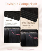 GOO GOO Invisi Edge Tape in Hair Extensions Human Hair, 1B Natural black 20pcs injected with 20pcs classical tape ins, 16inch 100g, Virgin Remy Hair, Natural Look