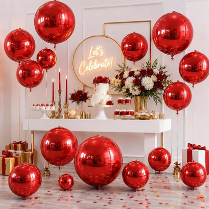 15 Pcs Red Round Foil Balloons, 22/15/10 Inch 4D Ball Balloons Red Ball Balloon - Image 5