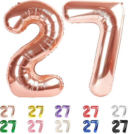 40 Inch Number 27 Balloon for 27th Year Old Birthday Decorations, Rose Gold | by Mluchee