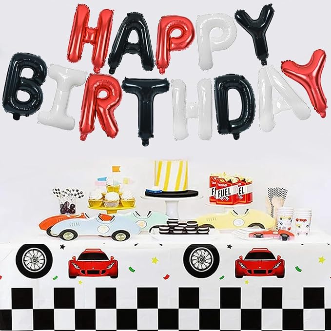 TONIFUL 16Inch Black Red White Happy Birthday Balloon Banner Decor - Image 4