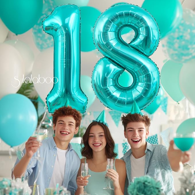 40 Inch Big Teal Blue Number 18 Foil 0-9 Mylar Helium Balloons | Large Digital - Image 3
