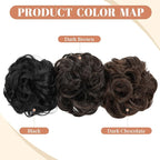 CJL HAIR 2PCS Messy Bun Hair Pieces Wavy Curly Synthetic Updo Chignon Fake Scrunchies Ponytail Extension for Women Dark Chocolate
