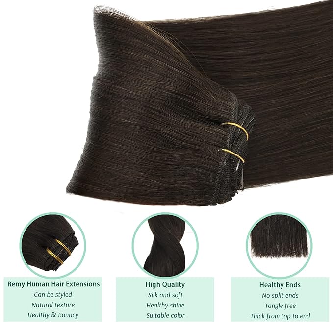 GOO GOO Clip in Hair Extensions Real Human Hair, Remy Human Hair Extensions Clip ins for Women, Natural Human Hair, 26inch 135g 7Pcs, 2A Light Brown